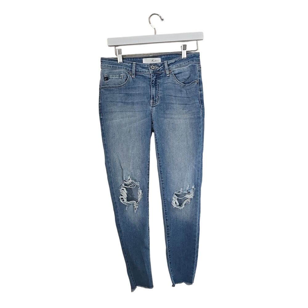 KanCan Cassandra Blue Denim Skinny Mid Rise Distressed Jeans Womans Size 7/27